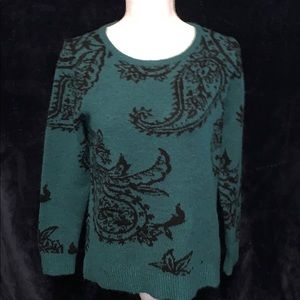 Liz Claiborne Green Paisley design sweater NWT